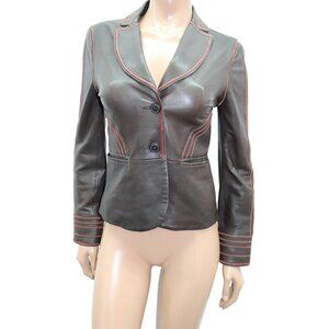 Tristan & Iseut Vintage-Inspired Brown Leather Blazer Soft Leather Jacket Size M